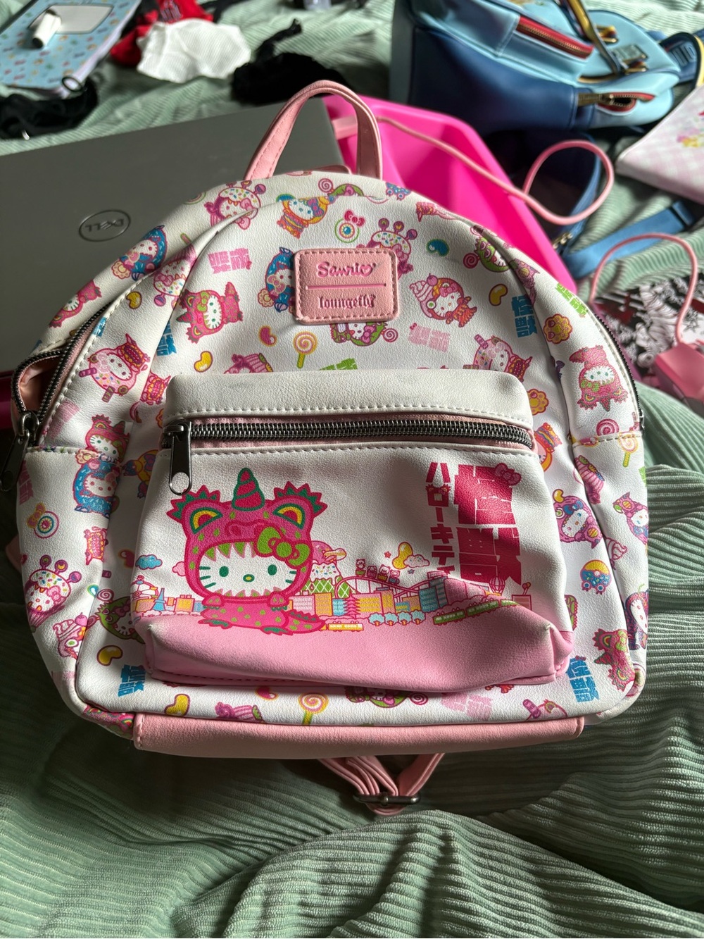 Sanrio White and Pink Kids Backpack with Hello Kitty Character Print